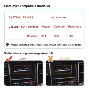 CarPlay Android Auto modul til Porsche PCM3.1 Cayenne Macan 2010–2016